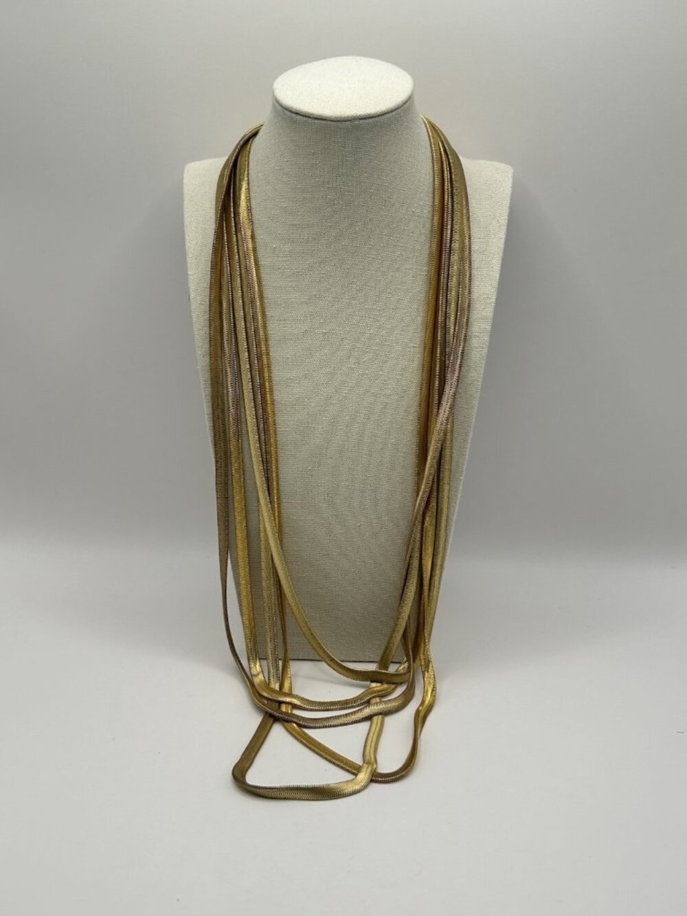 Vintage Gold Tone Multi Strand Snake Chain Necklace Magnetic Clasp Statement MCM